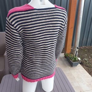 Kézzel kötött csíkos pulóver  - ruha & divat - női ruha - pulóver - Meska.hu