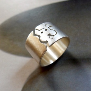 Kutya ezüst gyűrű (széles, szatén) - ékszer - gyűrű - figurális gyűrű - Meska.hu