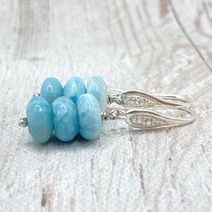 Larimár fülbevaló köves alapon - ékszer - fülbevaló - lógó fülbevaló - Meska.hu