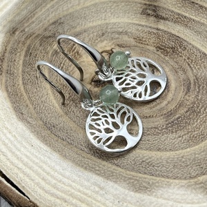 Fás ezüst fülbevaló aventurinnal, Ékszer, Fülbevaló, Lógó fülbevaló, Ékszerkészítés, Ötvös, MESKA