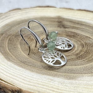 Fás ezüst fülbevaló aventurinnal - ékszer - fülbevaló - lógó fülbevaló - Meska.hu