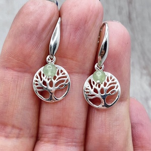 Fás ezüst fülbevaló aventurinnal - ékszer - fülbevaló - lógó fülbevaló - Meska.hu