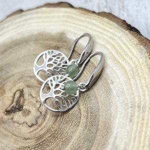 Fás ezüst fülbevaló aventurinnal - ékszer - fülbevaló - lógó fülbevaló - Meska.hu