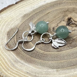 Aventurin ezüst fülbevaló levélkével - ékszer - fülbevaló - lógó fülbevaló - Meska.hu