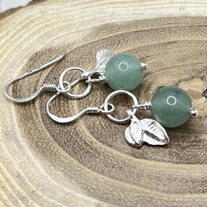 Aventurin ezüst fülbevaló levélkével - ékszer - fülbevaló - lógó fülbevaló - Meska.hu