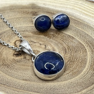 Szodalit ásványos ezüst ékszerszett - ékszer - fülbevaló - pötty fülbevaló - Meska.hu