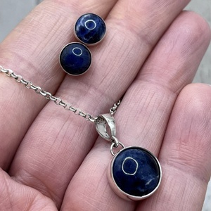 Szodalit ásványos ezüst ékszerszett - ékszer - fülbevaló - pötty fülbevaló - Meska.hu