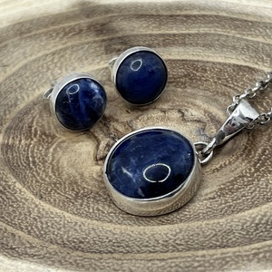 Szodalit ásványos ezüst ékszerszett - ékszer - fülbevaló - pötty fülbevaló - Meska.hu