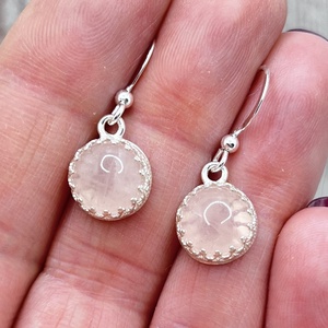 Rózsakvarc ezüst fülbevaló - ékszer - fülbevaló - lógó fülbevaló - Meska.hu