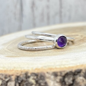 Halmozható Ametiszt Ezüst Gyűrűszett � A Te Egyedi Kombinációd - ékszer - gyűrű - vékony gyűrű - Meska.hu