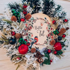 Hello tél kopogtató - ajtódísz termésekkel - karácsony - karácsonyi lakásdekoráció - karácsonyi ajtódíszek - Meska.hu
