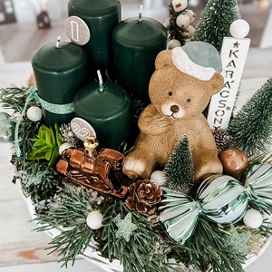 Adventi asztaldísz kerámia macival - karácsony - adventi díszek - adventi gyertyadíszek és koszorúdíszek - Meska.hu