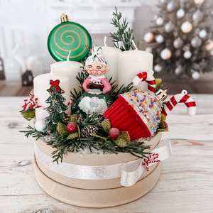 Adventi asztaldísz - bársonybox, Karácsony, Adventi díszek, Adventi asztaldísz, Virágkötés, MESKA