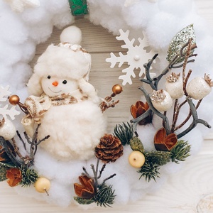 Téli hóemberes kopogtató - karácsony - adventi díszek - adventi ajtódísz - Meska.hu