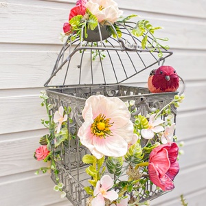 Díszített kalitka - lakásdekor, Otthon & Életmód, Dekoráció, Asztal és polc dekoráció, Asztaldísz, Virágkötés, MESKA