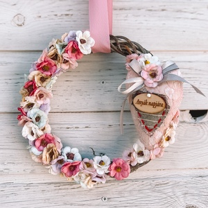 Anyák napi virágos koszorú, Otthon & Életmód, Dekoráció, Ajtó- és ablak dekoráció, Ajtódísz & Kopogtató, Virágkötés, MESKA