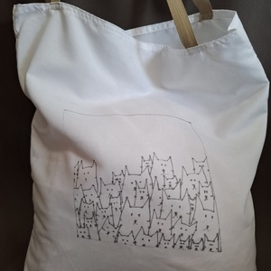 Kézzel rajzolt Fehér Cicás Szatyor - táska & tok - bevásárlás & shopper táska - shopper, textiltáska, szatyor - Meska.hu