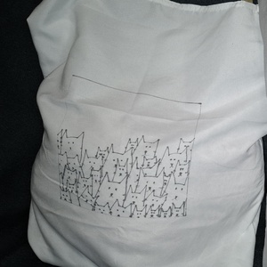 Kézzel rajzolt Fehér Cicás Szatyor - táska & tok - bevásárlás & shopper táska - shopper, textiltáska, szatyor - Meska.hu