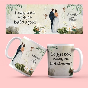 Esküvői bögre nászpár mintával - esküvő - emlék & ajándék - nászajándék - esküvői pohár, pohárszett - Meska.hu