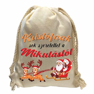 Neves mikulás zsák - télapó és szarvas mintával - karácsony - mikulás - mikulás zsák - Meska.hu