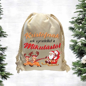 Neves mikulás zsák - télapó és szarvas mintával - karácsony - mikulás - mikulás zsák - Meska.hu