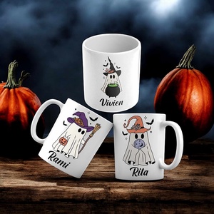 Halloween bögre - 3 szellem mintával - egyedi nevekkel, Otthon & Életmód, Konyhafelszerelés, tálalás, Tálalás, Bögre & Csésze, Mindenmás, MESKA