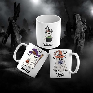 Halloween bögre - 3 szellem mintával - egyedi nevekkel - otthon & életmód - konyhafelszerelés, tálalás - tálalás - bögre & csésze - Meska.hu