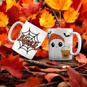 Halloween bögre - szellem és pókháló mintával - egyedi névvel - otthon & életmód - konyhafelszerelés, tálalás - tálalás - bögre & csésze - Meska.hu
