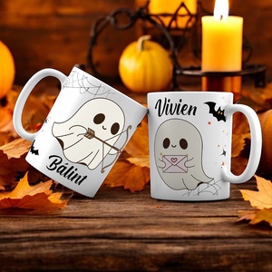 Halloween bögre - szerelmes szellemek mintával - egyedi nevekkel - Meska.hu