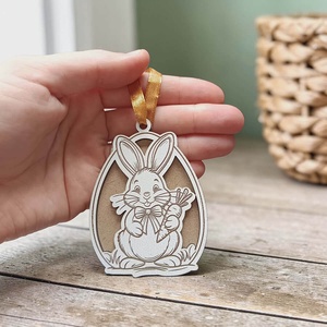 Gravírozott húsvéti nyuszi dekoráció - ünnepi díszek, dekorációk - húsvéti díszek és dekorációk - húsvéti tojásfadíszek - Meska.hu