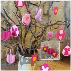 Húsvéti tojásfadísz - pink tulipánok, Otthon & Életmód, Dekoráció, Fali és függő dekoráció, Függődísz, Varrás, MESKA
