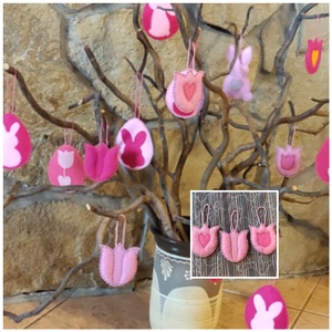 Húsvéti tojásfadísz - rózsaszín tulipánok - otthon & életmód - dekoráció - fali és függő dekoráció - függődísz - Meska.hu