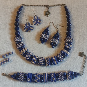 Peyote kollekció lapis lazuli ásványgyönggyel - ékszer - ékszerszett - Meska.hu
