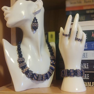 Peyote kollekció lapis lazuli ásványgyönggyel, Ékszer, Ékszerszett, Gyöngyfűzés, gyöngyhímzés, Ékszerkészítés, MESKA