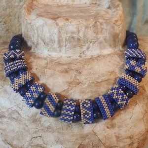 Peyote kollekció lapis lazuli ásványgyönggyel - ékszer - ékszerszett - Meska.hu