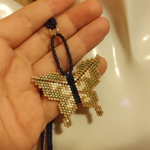 Extra hosszú, pillangós nyaklánc , Ékszer, Nyaklánc, Medálos nyaklánc, Gyöngyfűzés, gyöngyhímzés, MESKA
