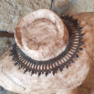 Hematit gyöngygallér, Ékszer, Nyaklánc, Nyakpánt, gallér, Gyöngyfűzés, gyöngyhímzés, MESKA