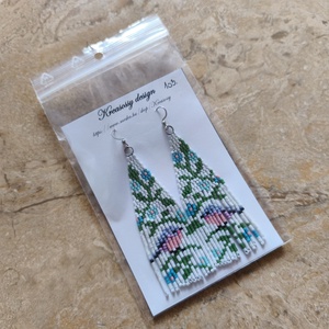 Tavaszi virágok kismadárral fülbevaló (103) - ékszer - fülbevaló - lógó fülbevaló - Meska.hu