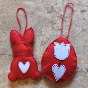 Húsvéti nyuszi tojásfadísz - nyuszi és tulipános tojás, Otthon & Életmód, Dekoráció, Fali és függő dekoráció, Függődísz, Varrás, MESKA