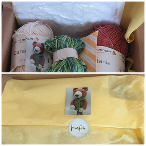 Barna maci sállal amigurumi horgoló készlet - diy (csináld magad) - egységcsomag - Meska.hu