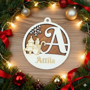 Karácsonyfadísz kezdőbetűvel és névvel, hóember - Meska.hu