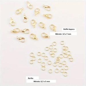 Delfin kapocs 12 x 7 mm + karika 0,7 x 5 mm - arany, Kellékek & szerszámok, Ékszerkellék, Delfinkapocs, Ékszerkészítés, MESKA