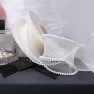 Gyöngyös szélű organza szalag - krém - 4 mm, , Mindenmás, MESKA