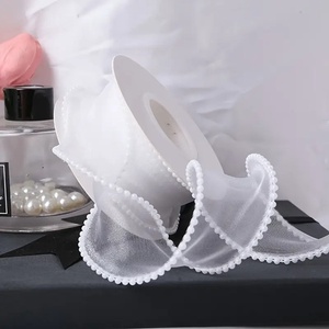 Gyöngyös szélű organza szalag - fehér - 4 mm, , Mindenmás, MESKA