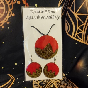 Piros - arany fa ékszer szett - ékszer - ékszerszett - Meska.hu