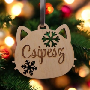 Egyedi cica fej formájú karácsonyfadísz  cicád nevével gravírozva - Meska.hu