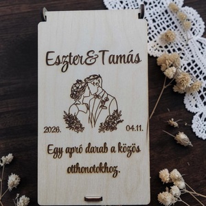 Esküvői pénzátadó doboz � egyedi gravírozással, Esküvő, Emlék & Ajándék, Nászajándék, Esküvői pénzátadó boríték, kártya, Gravírozás, pirográfia, MESKA