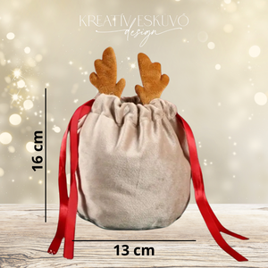 Bársony rénszarvasos mikulás zsák - névre szóló, feliratozott, neves - karácsony - mikulás - mikulás zsák - Meska.hu