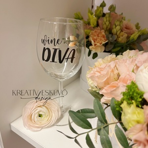 Wine diva, feliratos boros pohár, vicces feliratos pohár, nőnapi feliratos, Otthon & Életmód, Konyhafelszerelés, tálalás, Tálalás, Boros poharak, szettek, , MESKA