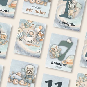 Űrhajós állatos baba mérföldkő kártya - baba - mama - babafotózás - baba mérföldkő kártyák - Meska.hu